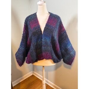 Hand Woven Artisan Cocoon Cardigan S-L Jewel Tone Purple Blue Wearable Art